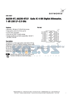AA226-87 datasheet - GaAs IC 4-Bit Digital Attenuator, 1 dB LSB LF-2.5 GHz