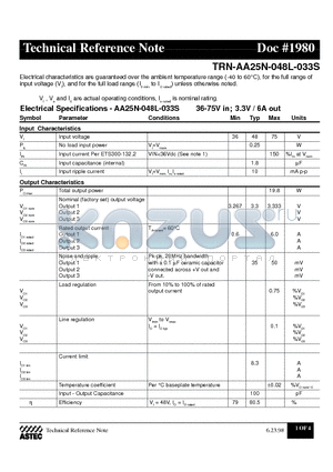 AA25N-048L-033S datasheet - 36-75V in; 3.3V / 6A out