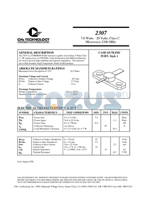 2307 datasheet - 7.0 Watts - 20 Volts, Class C Microwave 2300 MHz