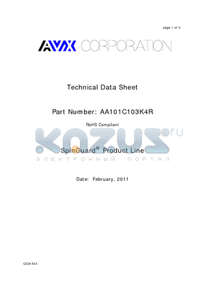 AA301C104K4R datasheet - Axial Leads/SpinGuard
