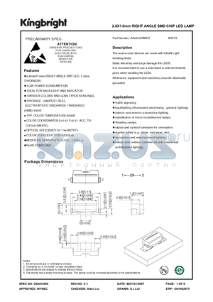 AA2810RWS datasheet - 2.8X1.0mm RIGHT ANGLE SMD CHIP LED LAMP