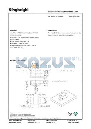 AA3020ASGC datasheet - 3.0x2.0mm SURFACE MOUNT LED LAMP