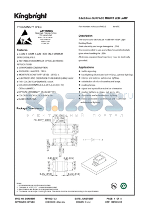 AA3020ARWC-Z datasheet - 3.0x2.0mm SURFACE MOUNT LED LAMP