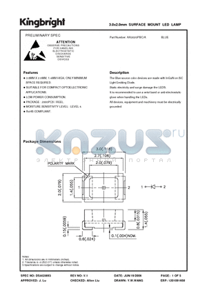 AA3020PBC datasheet - 3.0x2.0mm SURFACE MOUNT LED LAMP