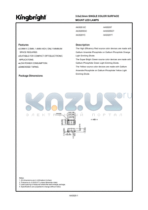 AA3020SGC datasheet - 3.0 x 2.0mm SINGLE COLOR SURFACE