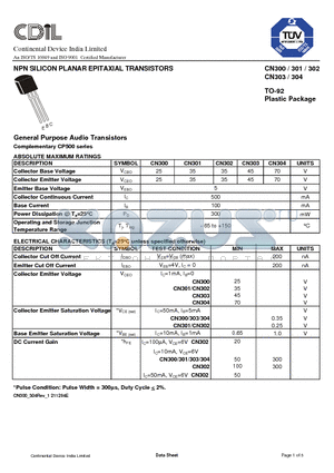 CN303 datasheet - NPN SILICON PLANAR EPITAXIAL TRANSISTORS