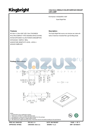 AA3022SRC datasheet - 3.0x2.2mm SINGLE COLOR SURFACE MOUNT LED LAMP