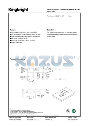 AA3022YC datasheet - 3.0x2.2mm SINGLE COLOR SURFACE MOUNT LED LAMP