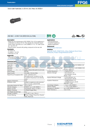 3101.0160.15 datasheet - Shock-Safe Fuseholder, 5 x 20 mm, Slot, Press, IEC 60335-1
