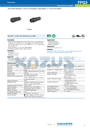 3101.0031.15 datasheet - Shock-Safe Fuseholder, 5 x 20 mm, Slot/Fingergrip, Snap stepless, 1.0 - 3.0 mm, IEC 60335-1