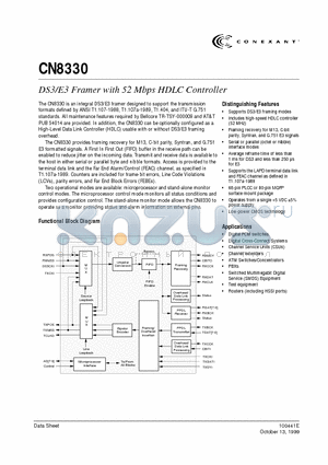 CN8330EPJ datasheet - DS3/E3 Framer with 52 Mbps HDLC Controller