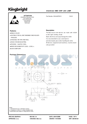 AA3528PBC/A datasheet - 3.5x2.8 mm SMD CHIP LED LAMP