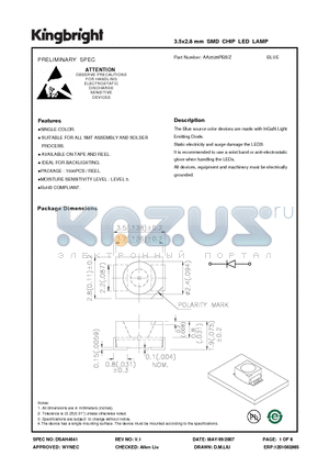 AA3528PBS datasheet - 3.5x2.8 mm SMD CHIP LED LAMP