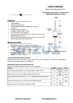 15KPA78CA datasheet - Glass Passivated Junction TVS