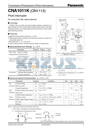 CNA1011K datasheet - Transmissive Photosensors (Photo lnterrupters)