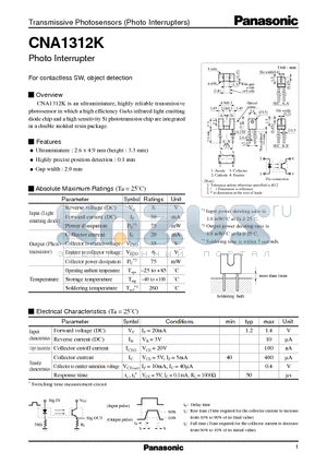 CNA1312K datasheet - Transmissive Photosensors(Photo Interrupters)