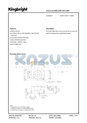 AA3528SGT datasheet - 3.5x2.8 mm SMD CHIP LED LAMP