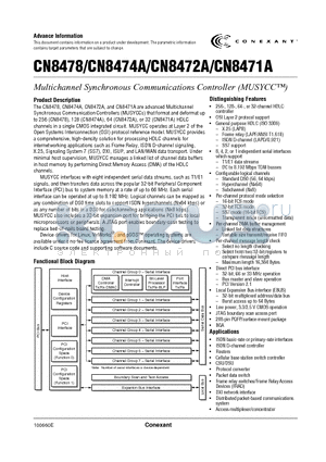CN8478EBG datasheet - Multichannel Synchronous Communications Controller (MUSYCC)