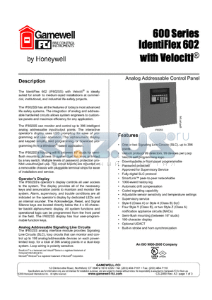 31079 datasheet - Analog Addressable Control Panel