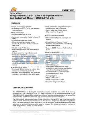 EN29LV320CT-70TIP datasheet - 32 Megabit (4096K x 8-bit / 2048K x 16-bit) Flash Memory Boot Sector Flash Memory, CMOS 3.0 Volt-only