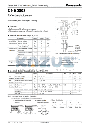 CNB2003 datasheet - Reflective photosensor