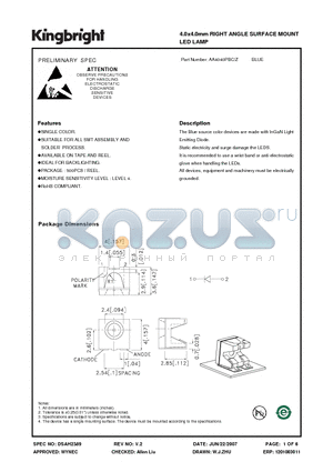 AA4040PBC-Z datasheet - 4.0x4.0mm RIGHT ANGLE SURFACE MOUNT LED LAMP