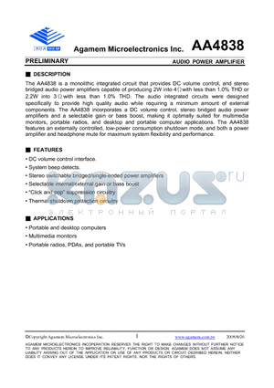 AA4838 datasheet - AUDIO POWER AMPLIFIER