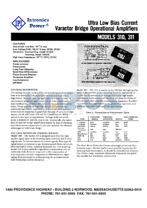 311 datasheet - Ultra Low Bias Current Varactor Bridge Operational Amplifiers