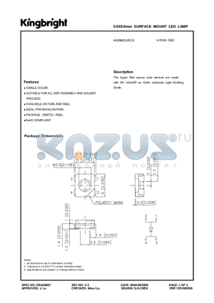 AA5060SURC/E datasheet - 5.0X6.0mm SURFACE MOUNT LED LAMP