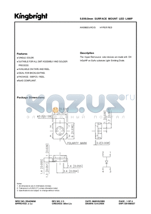 AA5060SURC_1 datasheet - 5.0X6.0mm SURFACE MOUNT LED LAMP