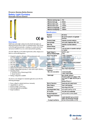 440L-A3MIRSTND datasheet - Safety Light Curtains