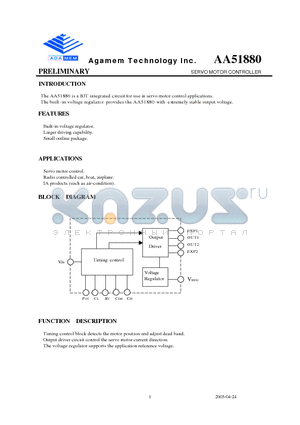 AA51880 datasheet - SERVO MOTOR CONTROLLER