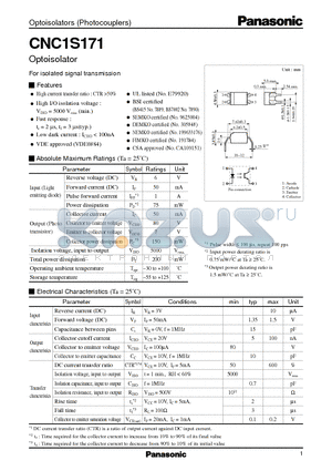 CNC1S171 datasheet - Optoisolator(For isolated signal transmission)