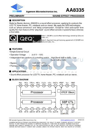 AA8335P datasheet - SOUND EFFECT PROCESSOR