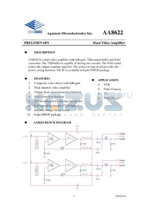 AA8622 datasheet - Dual Video Amplifier