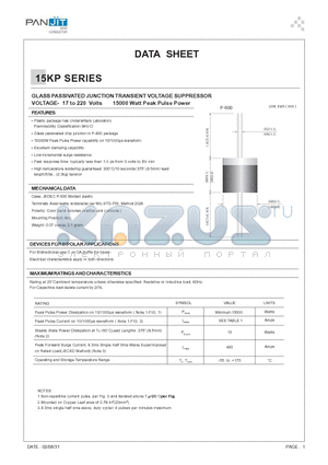 15KPJ90CA datasheet - GLASS PASSIVATED JUNCTION TRANSIENT (VOLTAGE SUPPRESSOR VOLTAGE- 17 to 220 Volts 15000 Watt Peak Pulse Power)