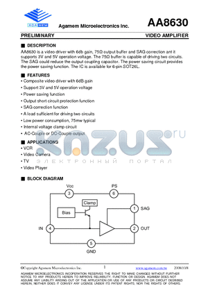 AA8630A datasheet - VIDEO AMPLIFIER