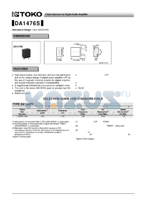 DA1476S datasheet - Fixed Inductors for Digital Audio Amplifier