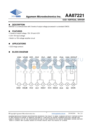 AA87221 datasheet - CCD VERTICAL DRIVER