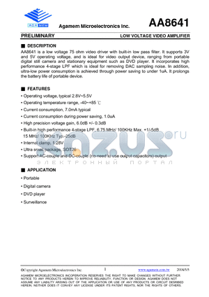 AA8641A datasheet - LOW VOLTAGE VIDEO AMPLIFIER