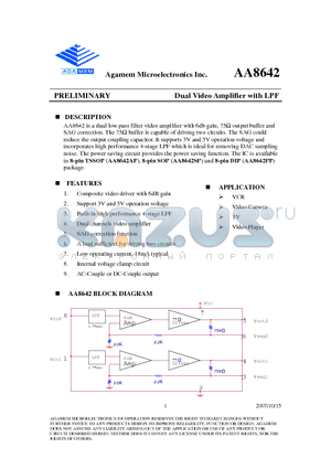 AA8642 datasheet - Dual Video Amplifier with LPF