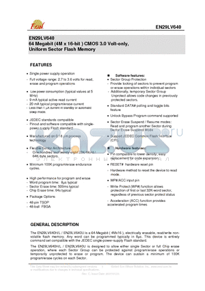 EN29LV640 datasheet - 64 Megabit (4M x 16-bit ) CMOS 3.0 Volt-only, Uniform Sector Flash Memory