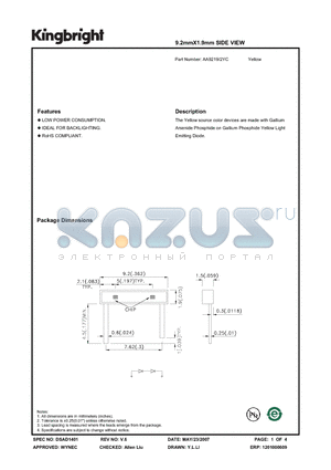 AA9219/2YC datasheet - 9.2mmX1.9mm SIDE VIEW