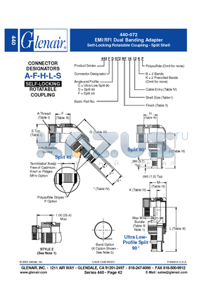 440LC072NF16 datasheet - EMI/RFI Dual Banding Adapter Self-Locking Rotatable Coupling - Split Shell