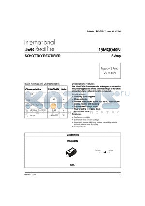15MQ040NTR datasheet - SCHOTTKY RECTIFIER