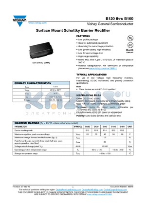 B130-E361T datasheet - Surface Mount Schottky Barrier Rectifier