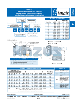 311AS034XM1903 datasheet - Composite Lamp Base Thread EMI/RFI Shield Termination Backshell