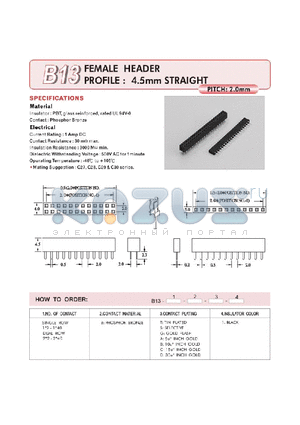 B1322BT1 datasheet - FEMALE HEADER PROFILE : 4.5mm STRAIGHT