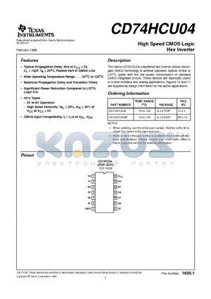 CD74HCU04M datasheet - High Speed CMOS Logic Hex Inverter