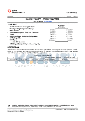 CD74HCU04QPWRQ1 datasheet - HIGH-SPEED CMOS LOGIC HEX INVERTER